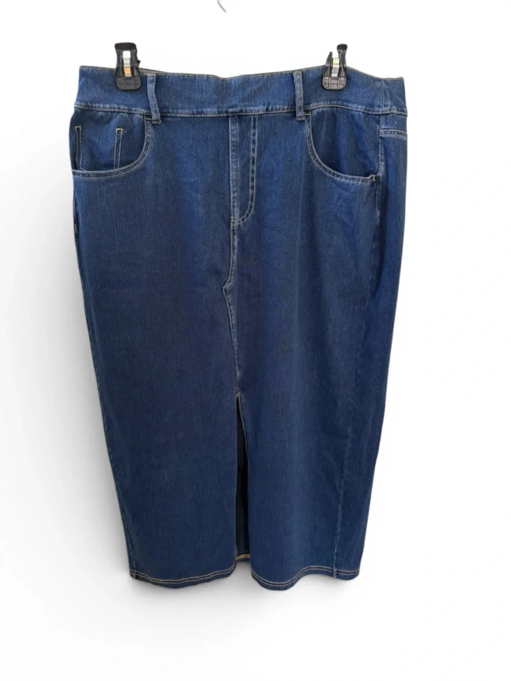 Halara Flex™ High Waisted Pockets Bodycon Washed Denim Casual Midi Skirt